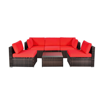 6-Piece Patio Rattan Furniture Set | Cushions & Glass Coffee Table