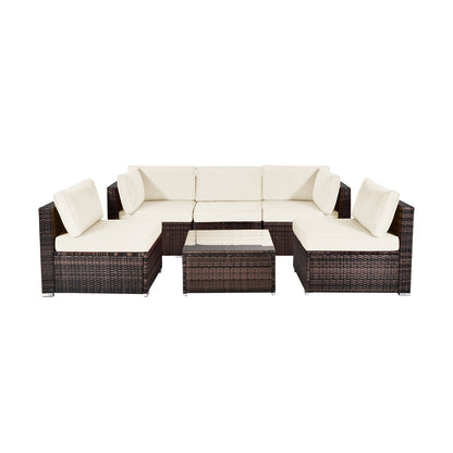 6-Piece Patio Rattan Furniture Set | Cushions & Glass Coffee Table
