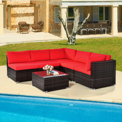 6-Piece Patio Rattan Furniture Set | Cushions & Glass Coffee Table