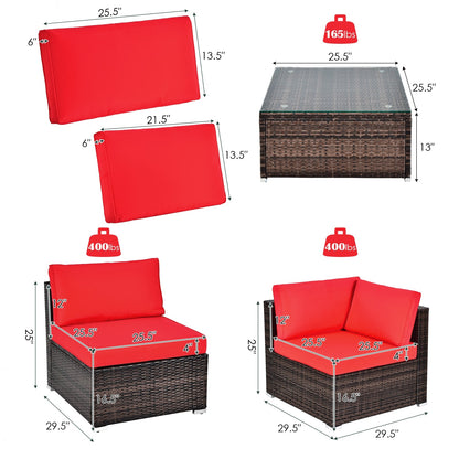 6-Piece Patio Rattan Furniture Set | Cushions & Glass Coffee Table