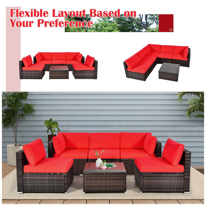 6-Piece Patio Rattan Furniture Set | Cushions & Glass Coffee Table