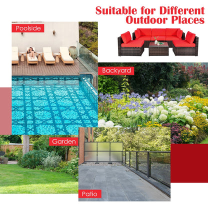 6-Piece Patio Rattan Furniture Set | Cushions & Glass Coffee Table