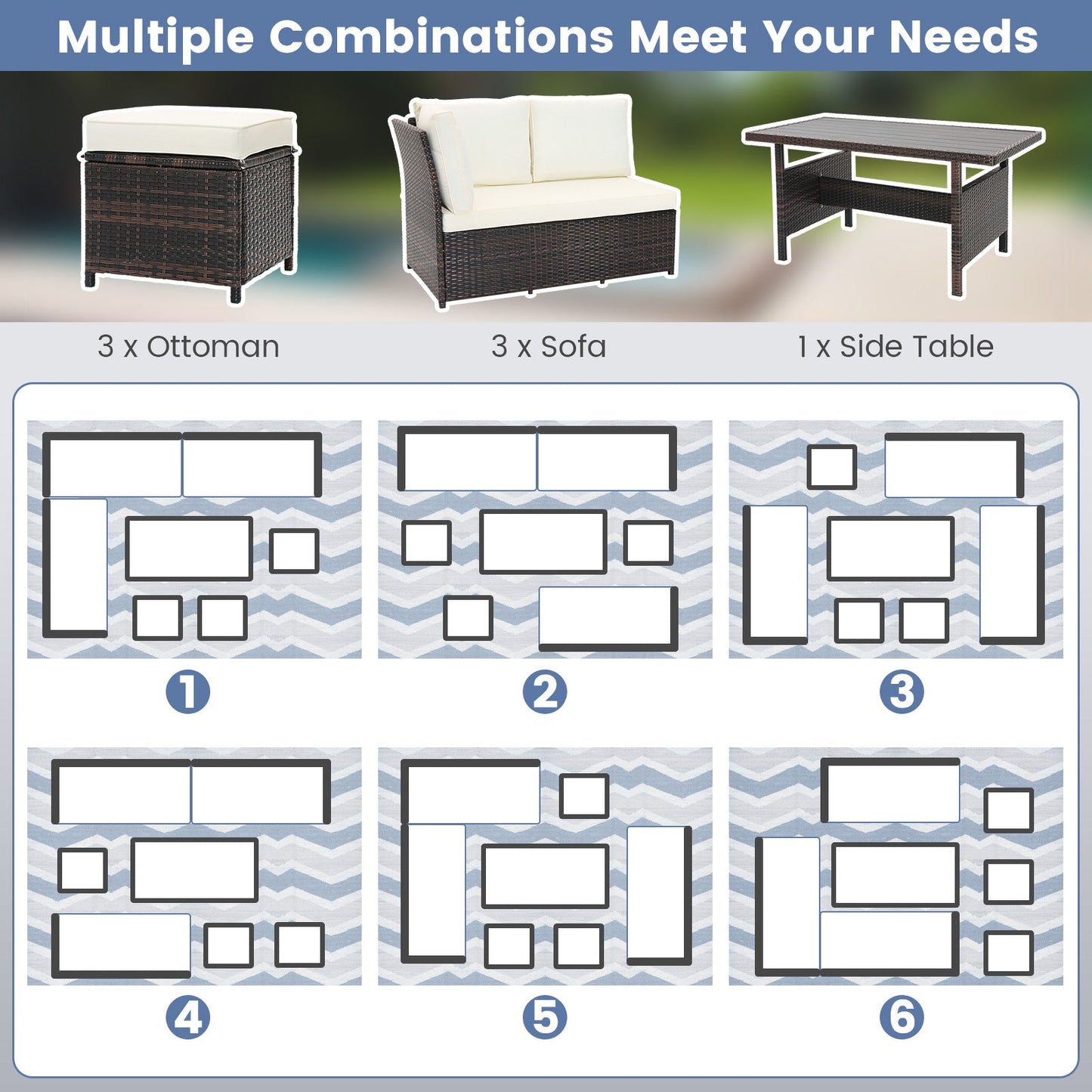 7-Piece White Wicker Patio Furniture Set | Hand-Woven Rattan | Removable Cushions