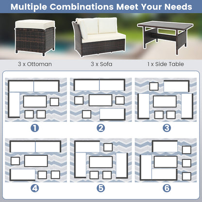 7-Piece White Wicker Patio Furniture Set | Hand-Woven Rattan | Removable Cushions